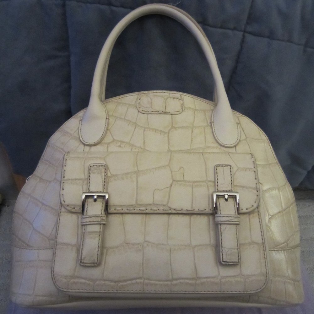 Women's Cream Colored Leather embossed Croc Purse